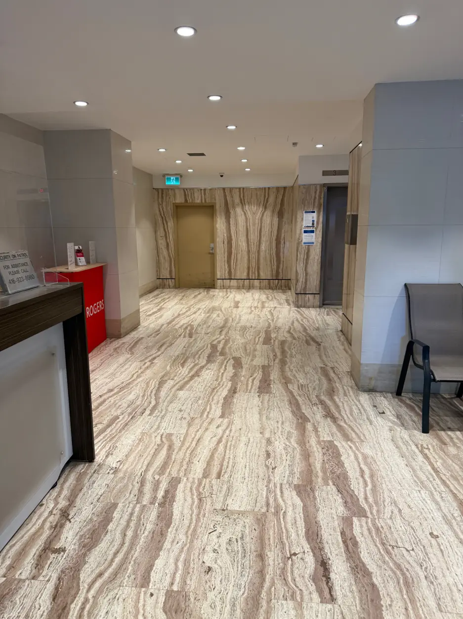 Lobby: go left for the pool, gym and sauna, and right for the elevator to unit 615.