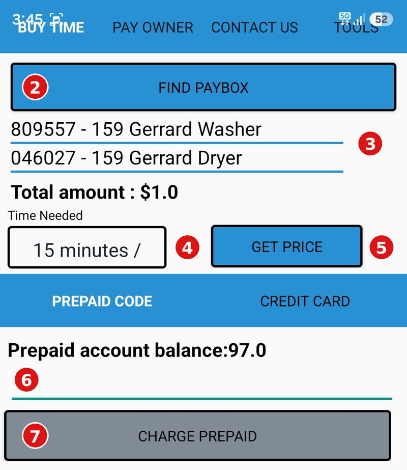 PayBox app with the steps numbered