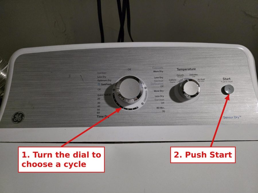 Dryer dial and Start button